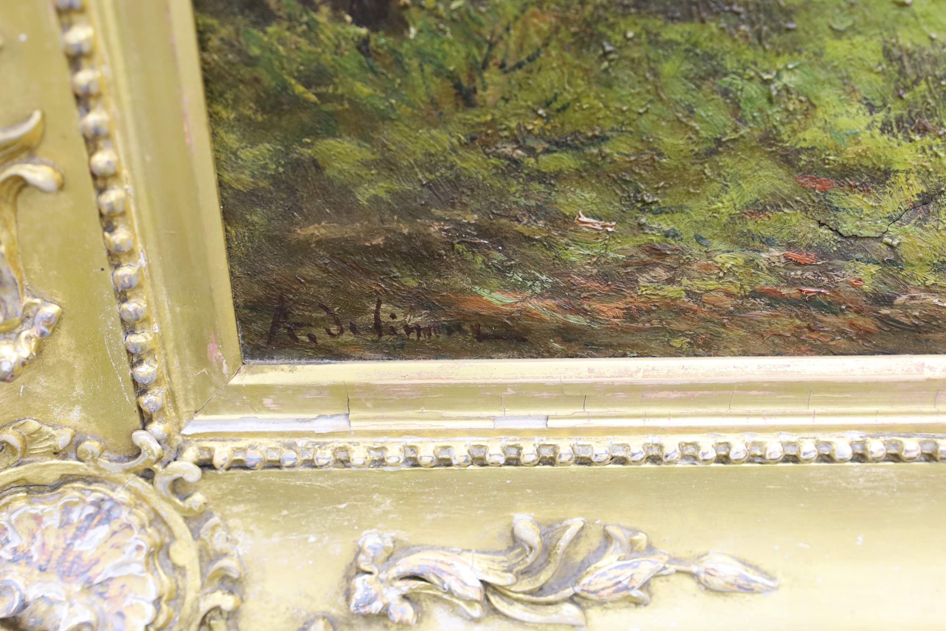 Di Simone, pair of oils on canvas, River landscapes, each signed, 67 x 48cm, ornate gilt frames